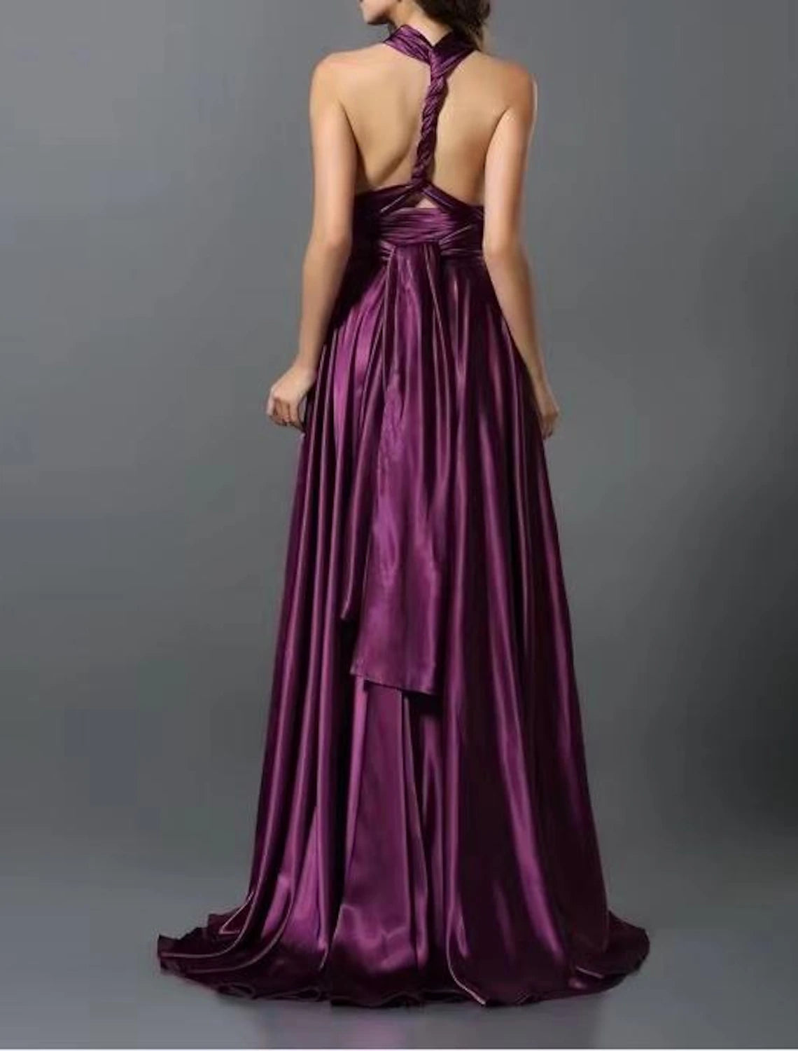 A-Linien-Kleid für Hochzeitsgäste, wandelbares Infinity-Kleid, Partykleidung, Hofschleppe, ärmellos, eine Schulter, wandelbar, Baumwolle, rückenfrei mit Glitzerfalten, gerüscht